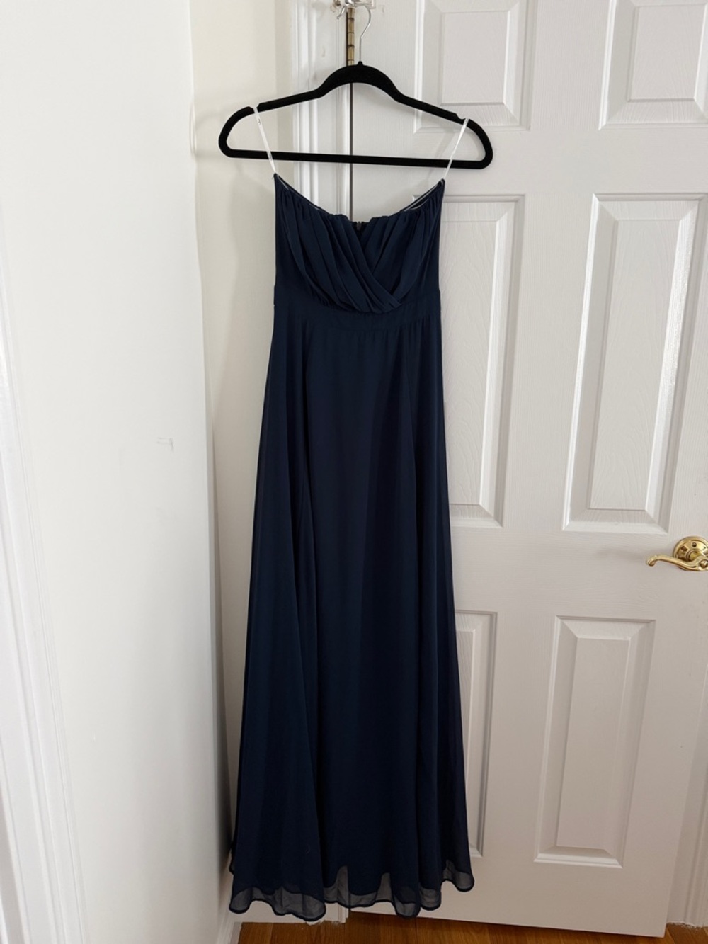 Lulu's Navy Strapless Chiffon Maxi Gown